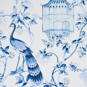 Schumacher Wallpaper Oiseaux Et Fleurs Porcelain 5004081