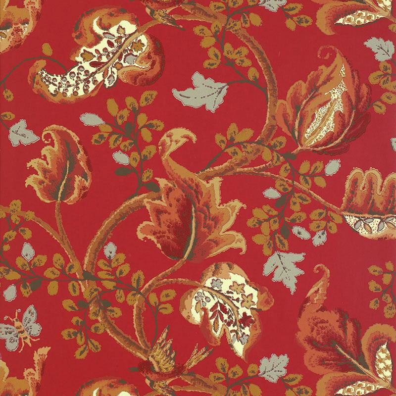 Fox Hollow Tomato And Brass 5004102 by Schumacher Designer Wallpaper Perennial Favorites 27.0" - Swanky Fabrics -