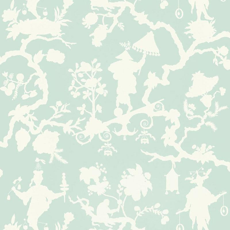Shantung Silhouette Print Mineral 5005153 by Schumacher Designer Wallpaper Exuberant Prints 27.0" - Swanky Fabrics -