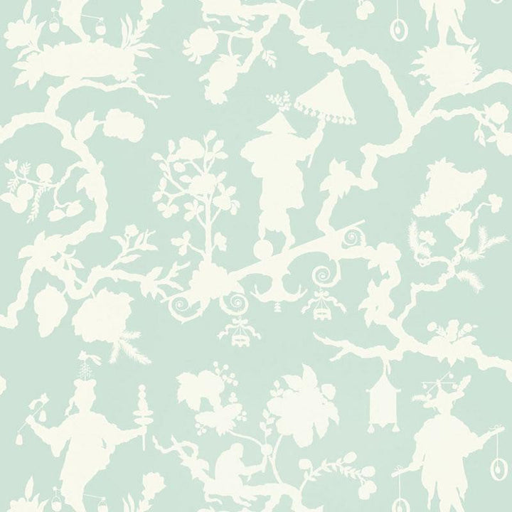 Shantung Silhouette Print Mineral 5005153 by Schumacher Designer Wallpaper Exuberant Prints 27.0" - Swanky Fabrics -