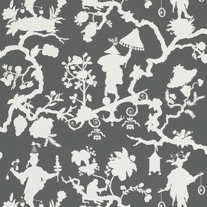 Schumacher Wallpaper Shantung Silhouette Print Smoke 5005151