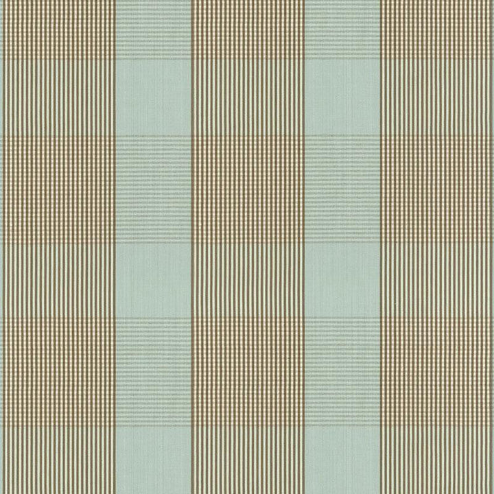 Avon Gingham Plaid Mocha/Aqua 63023 by Schumacher Designer Fabric Calypso 6.75" - Swanky Fabrics -