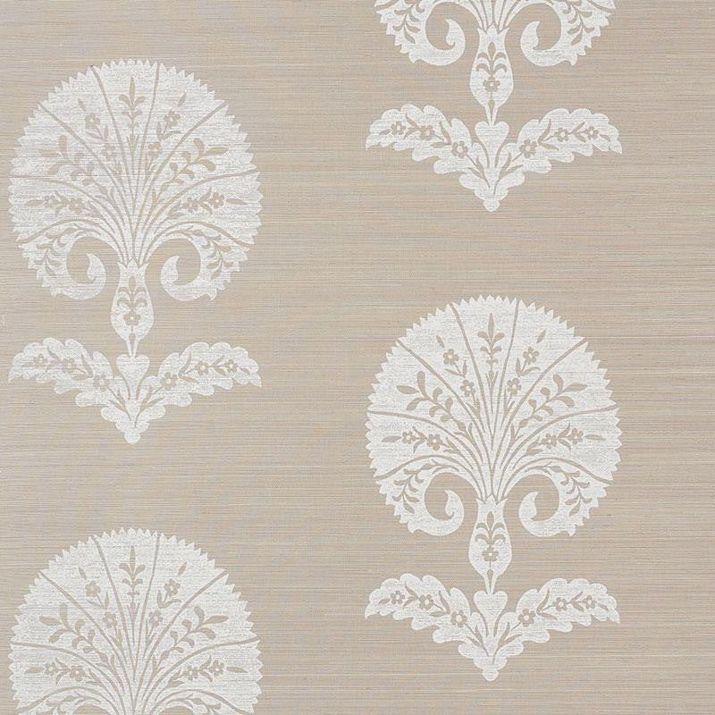 Ottoman Flower Sisal Fog 5008210 by Schumacher Designer Wallpaper Shangri-La 33.5" - Swanky Fabrics -
