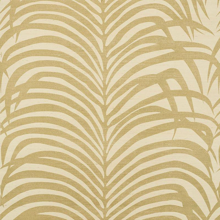 Zebra Palm Sisal Gold On Ivory 5008220 by Schumacher Designer Wallpaper Shangri-La 33.5" - Swanky Fabrics -