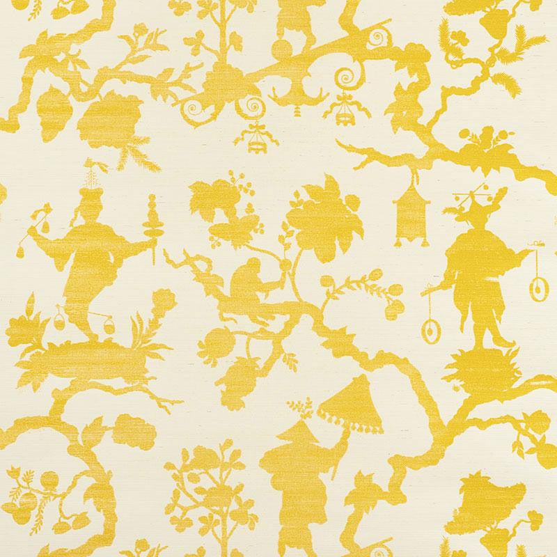 Shantung Silhouette Sisal Yellow 5008250 by Schumacher Designer Wallpaper Shangri-La 33.25" - Swanky Fabrics -