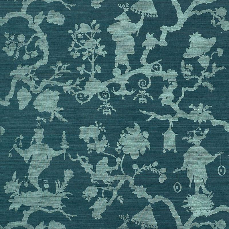 Shantung Silhouette Sisal Peacock 5008253 by Schumacher Designer Wallpaper Shangri-La 33.25" - Swanky Fabrics -