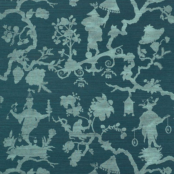 Shantung Silhouette Sisal Peacock 5008253 by Schumacher Designer Wallpaper Shangri-La 33.25" - Swanky Fabrics -
