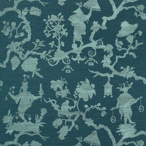 Schumacher Wallpaper Shantung Silhouette Sisal Peacock 5008253