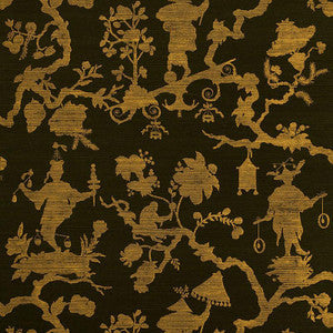 Schumacher Wallpaper Shantung Silhouette Sisal Gold On Jet 5008254