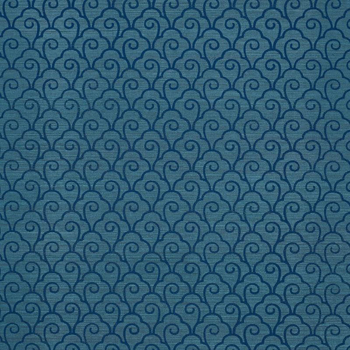 Scallop Filigree Sisal Lapis On Peacock 5008300 by Schumacher Designer Wallpaper Shangri-La 3.75" - Swanky Fabrics -