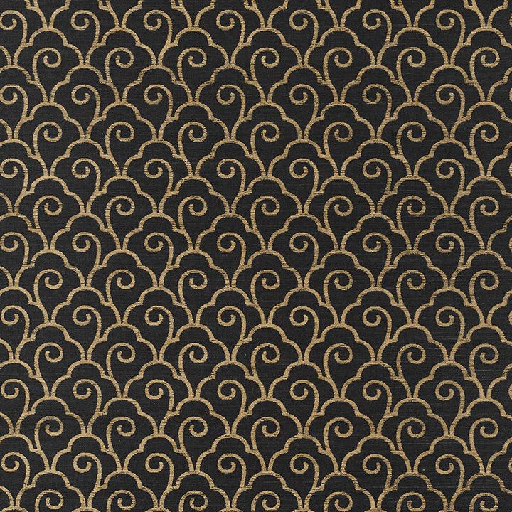 Scallop Filigree Sisal Gold On Jet 5008301 by Schumacher Designer Wallpaper Shangri-La 3.75" - Swanky Fabrics -