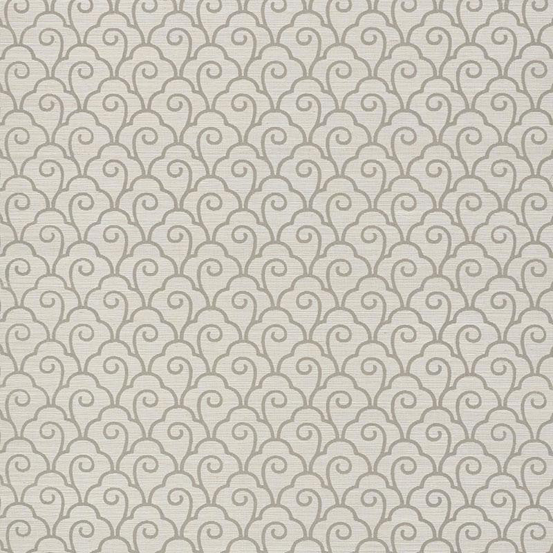 Scallop Filigree Sisal Fog 5008303 by Schumacher Designer Wallpaper Shangri-La 3.75" - Swanky Fabrics -
