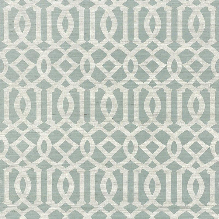 Imperial Trellis Sisal Sky 5008352 by Schumacher Designer Wallpaper Shangri-La 6.75" - Swanky Fabrics -