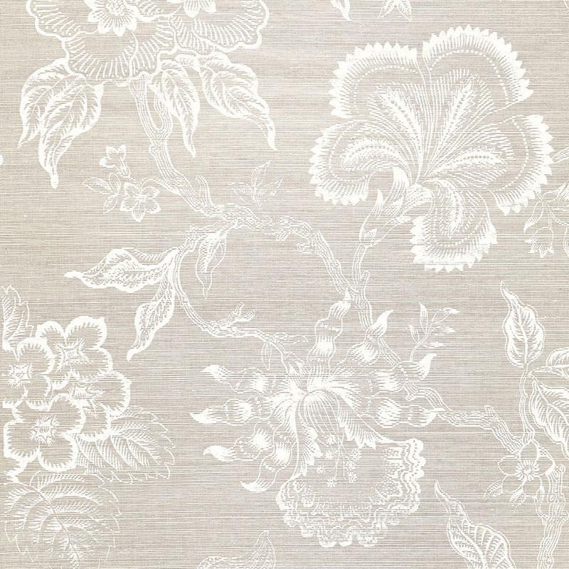 Hothouse Flowers Sisal Fog & Chalk 5006090 by Schumacher Designer Wallpaper Celerie Kemble 27.0" - Swanky Fabrics -