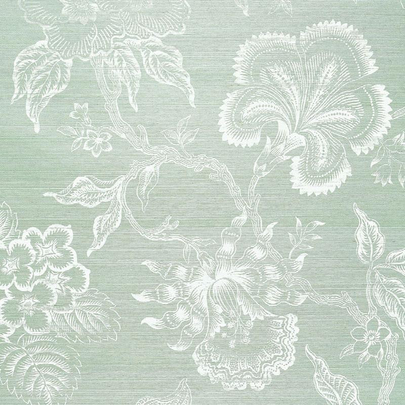 Hothouse Flowers Sisal Seaglass & Chalk 5006092 by Schumacher Designer Wallpaper Celerie Kemble 27.0" - Swanky Fabrics -
