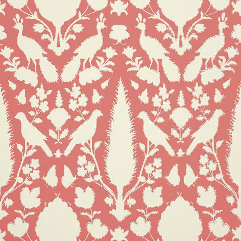 Chenonceau Coral 5004125 by Schumacher Designer Wallpaper Exuberant Prints 13.5" - Swanky Fabrics -