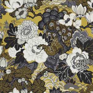 Schumacher Wallpaper Shanghai Peacock Brass 5006991
