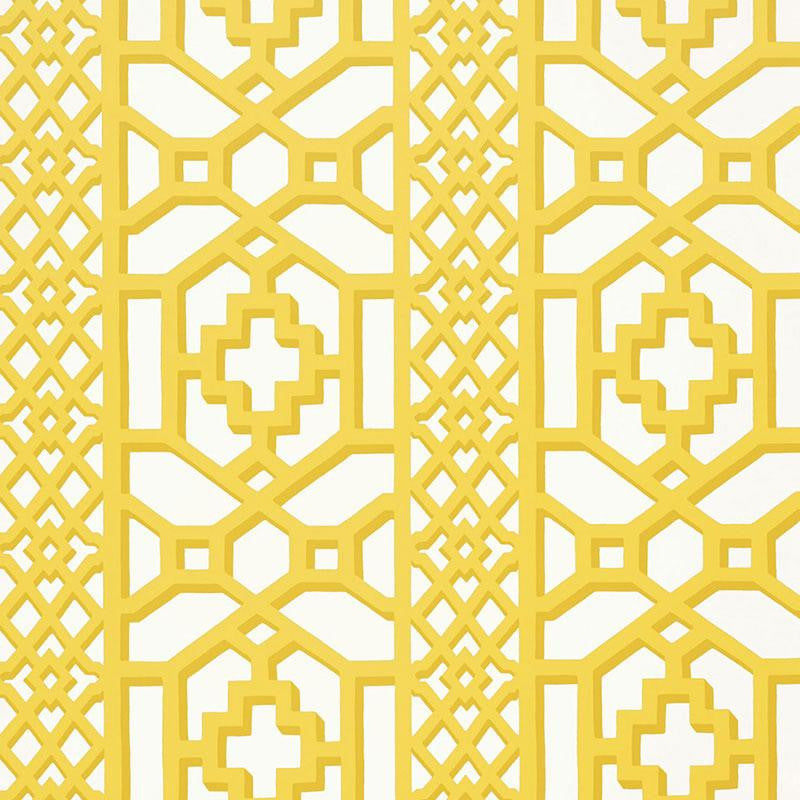Zanzibar Trellis Canary 5006940 by Schumacher Designer Wallpaper Print Happy 13.5" - Swanky Fabrics -