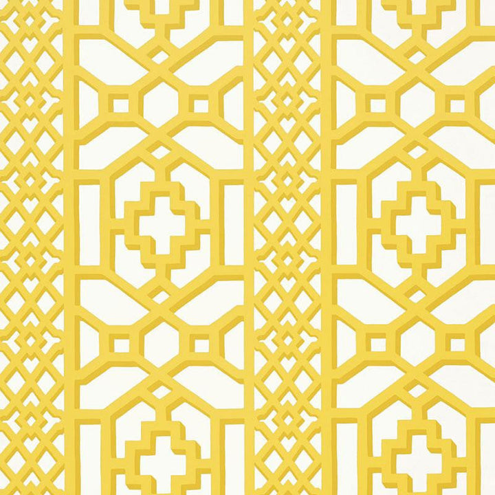 Zanzibar Trellis Canary 5006940 by Schumacher Designer Wallpaper Print Happy 13.5" - Swanky Fabrics -