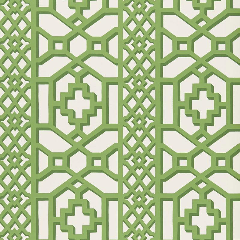 Zanzibar Trellis Jade 5006941 by Schumacher Designer Wallpaper Print Happy 13.5" - Swanky Fabrics -