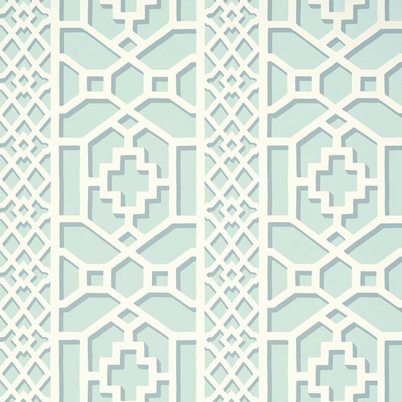 Zanzibar Trellis Winter Mint 5006942 by Schumacher Designer Wallpaper Print Happy 13.5" - Swanky Fabrics -