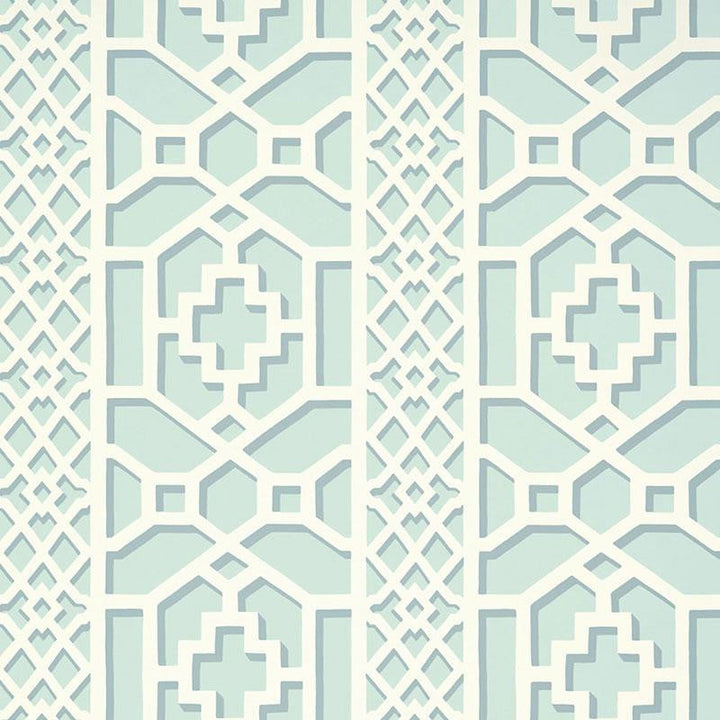 Zanzibar Trellis Winter Mint 5006942 by Schumacher Designer Wallpaper Print Happy 13.5" - Swanky Fabrics -