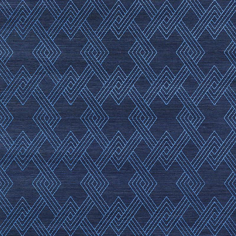 Hix Embroidered Sisal Blue 5008970 by Schumacher Designer Wallpaper Happy Together 3.75" - Swanky Fabrics -