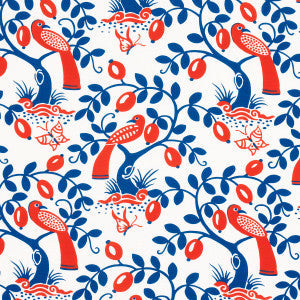 Schumacher Fabric Olive Tree Blue & Red 177471