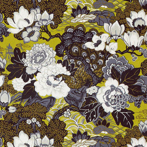 Schumacher Fabric Shanghai Peacock Brass 175131