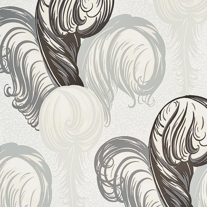 Plumes Grisaille 5009151 by Schumacher Designer Wallpaper Fashion Forward 27.5" - Swanky Fabrics -