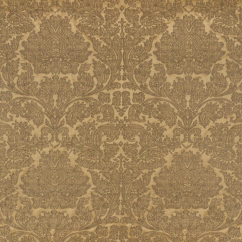 Belice Damasco Antique Gold 71482 by Schumacher Designer Fabric Damasco 27.25" - Swanky Fabrics -