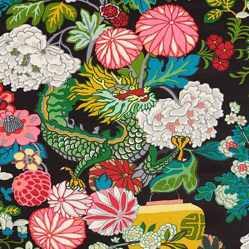 Chiang Mai Dragon Ebony 173275 by Schumacher Designer Fabric Exuberant Prints 27.0" - Swanky Fabrics -