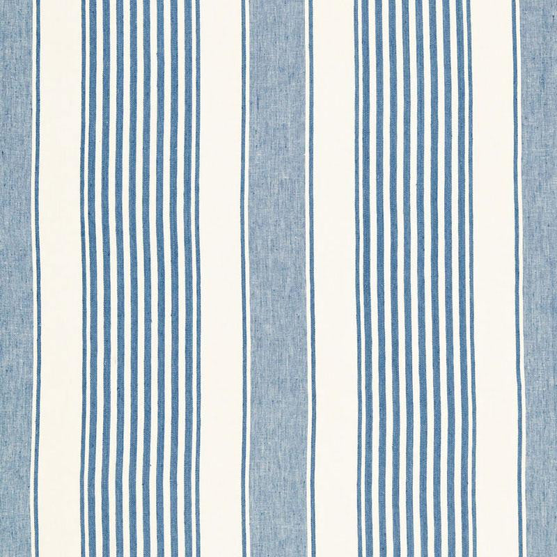Summerville Linen Stripe Ocean 66090 by Schumacher Designer Fabric Sea Island Stripe 13.5" - Swanky Fabrics -