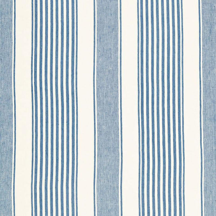 Summerville Linen Stripe Ocean 66090 by Schumacher Designer Fabric Sea Island Stripe 13.5" - Swanky Fabrics -