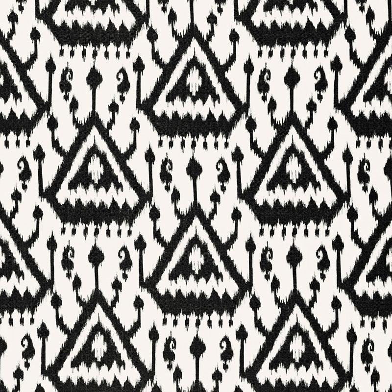 Vientiane Ikat Ebony 175021 by Schumacher Designer Fabric Print Happy 6.75" - Swanky Fabrics -