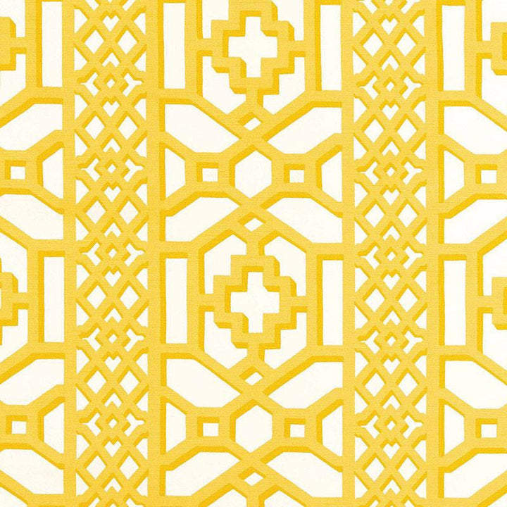 Zanzibar Trellis Chintz Canary 175730 by Schumacher Designer Fabric 125Th Anniversary 13.5" - Swanky Fabrics -