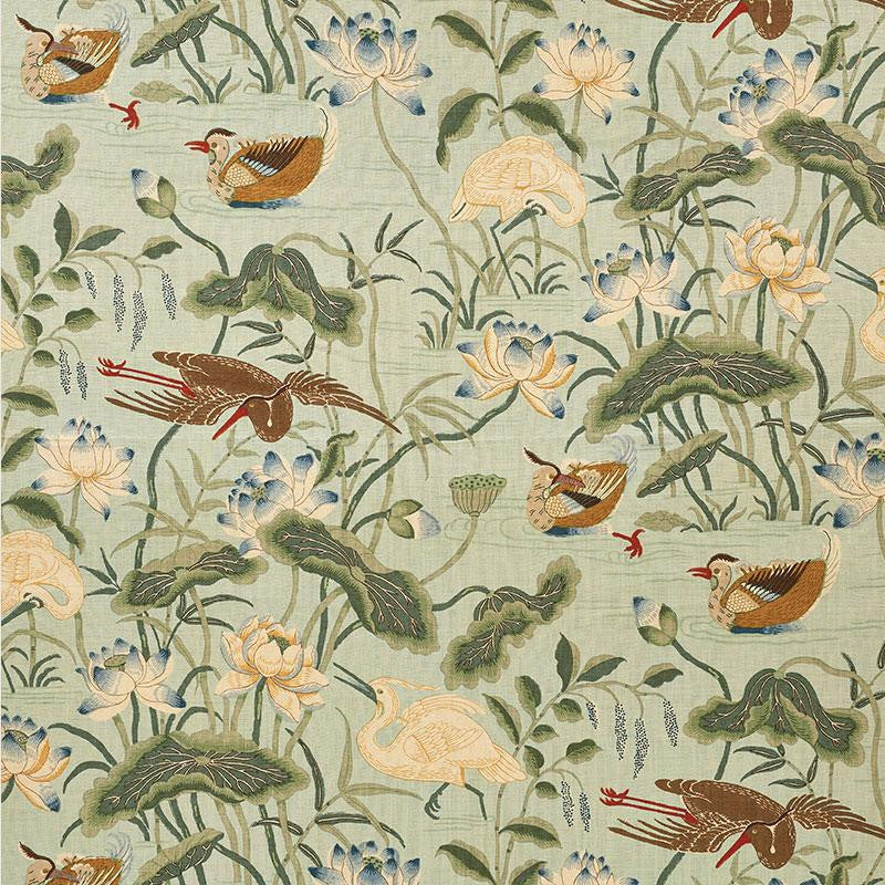 Lotus Garden Aqua 172938 by Schumacher Designer Fabric Schumacher Classics 27.0" - Swanky Fabrics -
