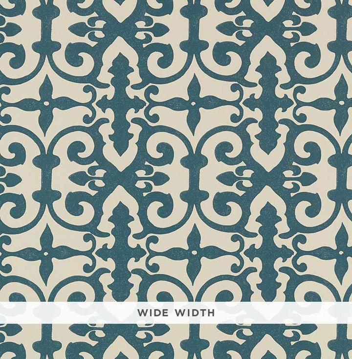 Ferne Park Peacock Blue 5008045 by Schumacher Designer Wallpaper Veere Grenney 10.25" - Swanky Fabrics -