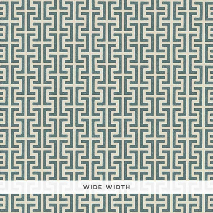 Temple Peacock Blue 5008055 by Schumacher Designer Wallpaper Veere Grenney 4.5" - Swanky Fabrics -
