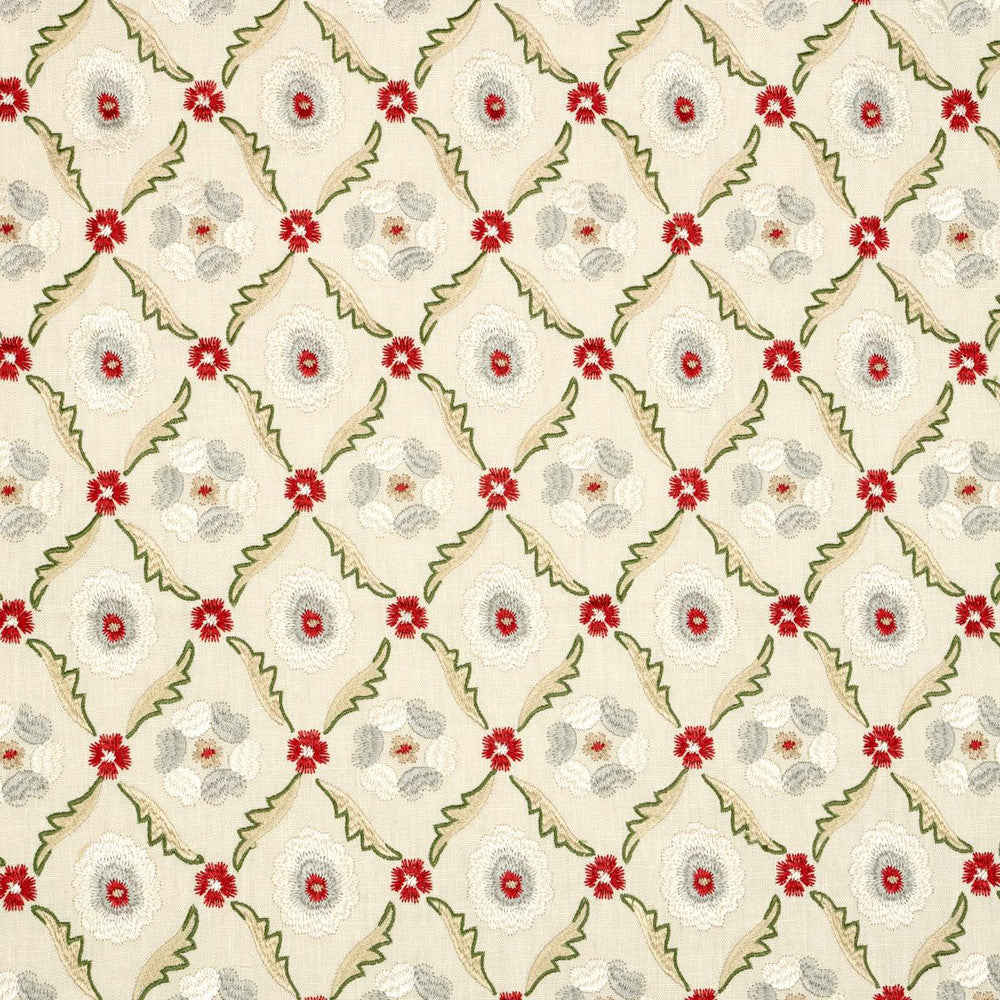 Claremont Embroidery Crimson 65740 by Schumacher Designer Fabric Chroma 4.75" - Swanky Fabrics -