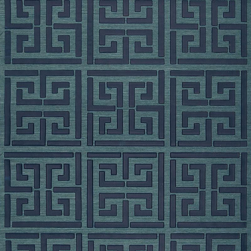 Greek Key Sisal Peacock 5005691 by Schumacher Designer Wallpaper Modern Glamour 34.0" - Swanky Fabrics -