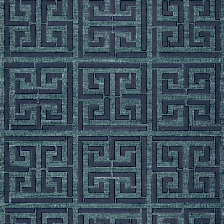 Greek Key Sisal Peacock 5005691 by Schumacher Designer Wallpaper Modern Glamour 34.0" - Swanky Fabrics -