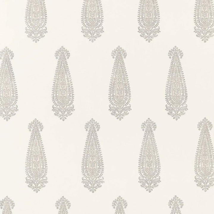 Katara Paisley Oyster 5005330 by Schumacher Designer Wallpaper Simply Charming - Swanky Fabrics -