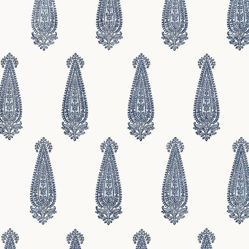 Katara Paisley Delft 5005331 by Schumacher Designer Wallpaper Jaipur - Swanky Fabrics -
