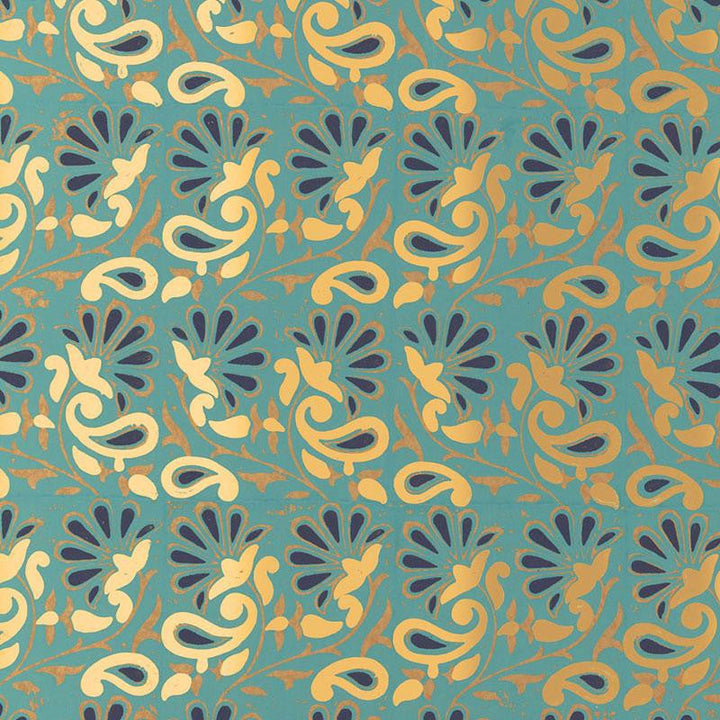 Rampura Turquoise 5005343 by Schumacher Designer Wallpaper Jaipur - Swanky Fabrics -