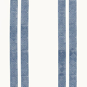 Schumacher Wallpaper Greek Key Stripe Navy 5005361