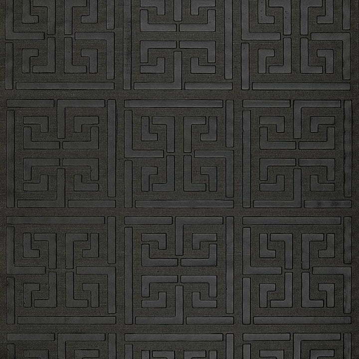 Greek Key Sisal Jet 5005692 by Schumacher Designer Wallpaper Modern Glamour 34.0" - Swanky Fabrics -