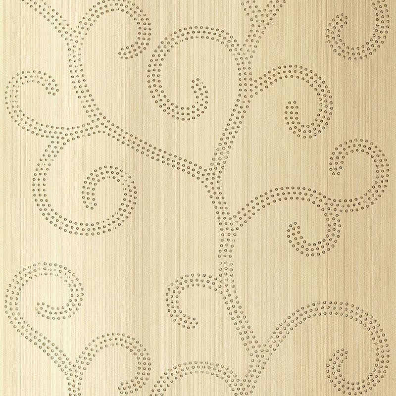 Raindrop Scroll White Gold 5005702 by Schumacher Designer Wallpaper Modern Glamour 27.0" - Swanky Fabrics -