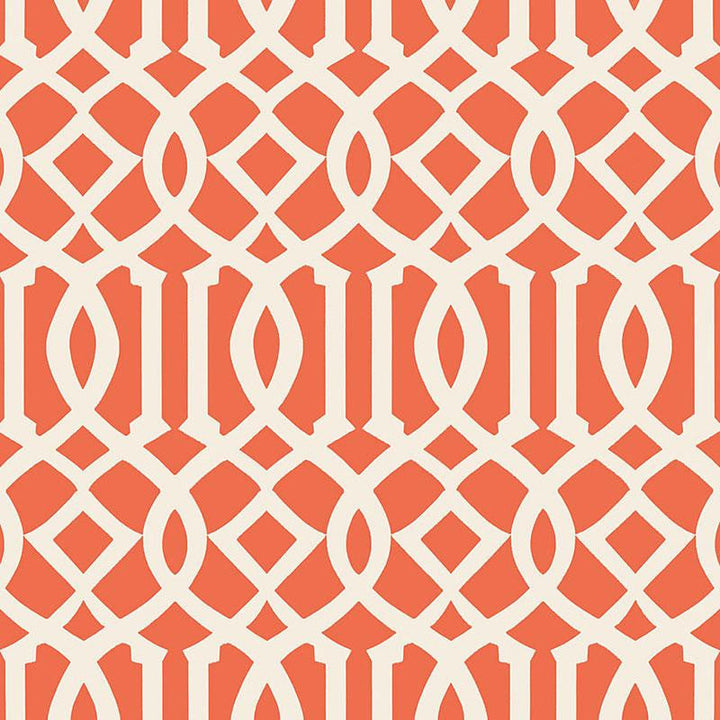 Imperial Trellis Ii Ivory / Mandarin 5005800 by Schumacher Designer Wallpaper Print Happy 6.75" - Swanky Fabrics -