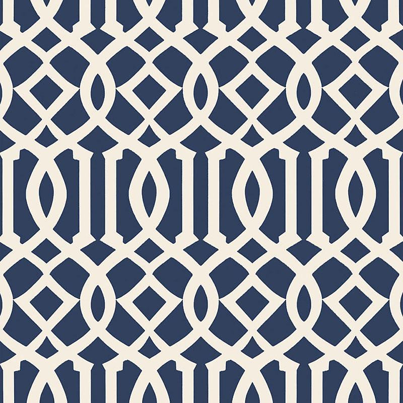 Imperial Trellis Ii Ivory / Navy 5005801 by Schumacher Designer Wallpaper Print Happy 6.75" - Swanky Fabrics -